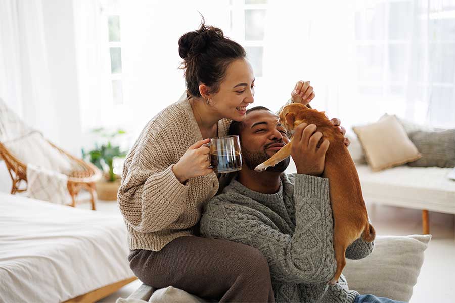 couple enjoying a comfortable home in cold weather